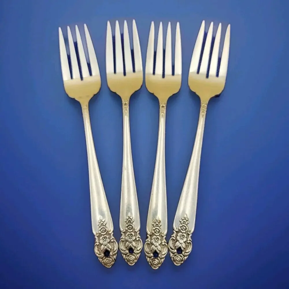 Oneida Prestige Silverplate Set of 4 Salad Fork 1951 Distinction Flatware Vtg