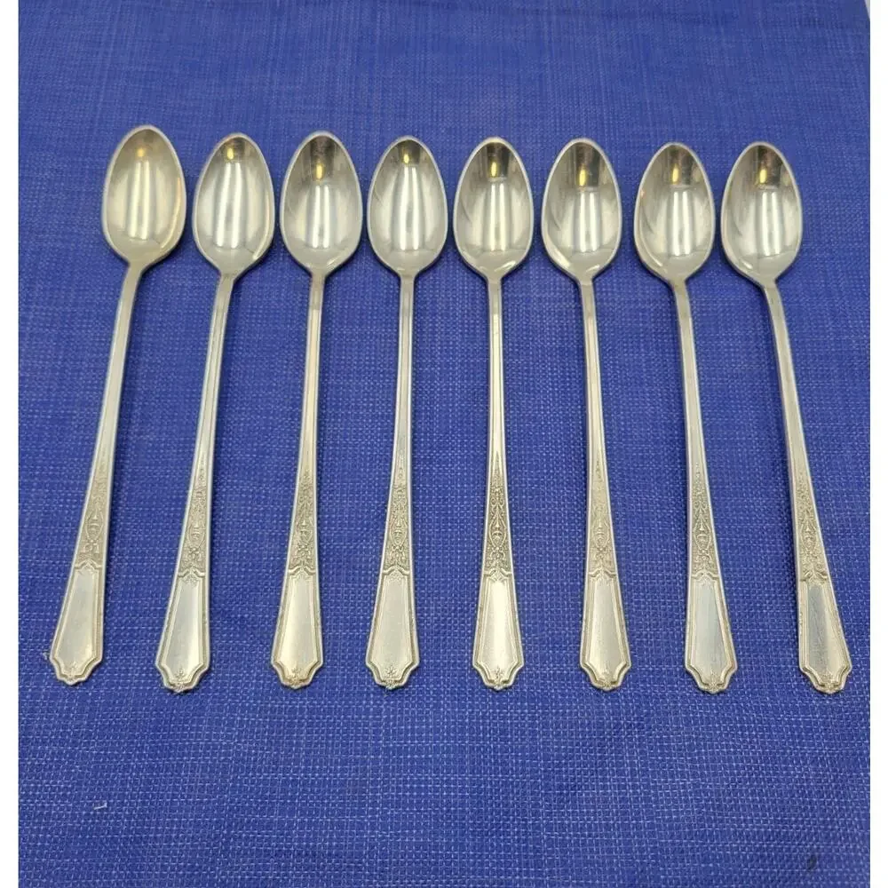 1847 Rogers Bros ANCESTRAL Silverplate Set 8 Iced Teaspoons Discontinued RARE