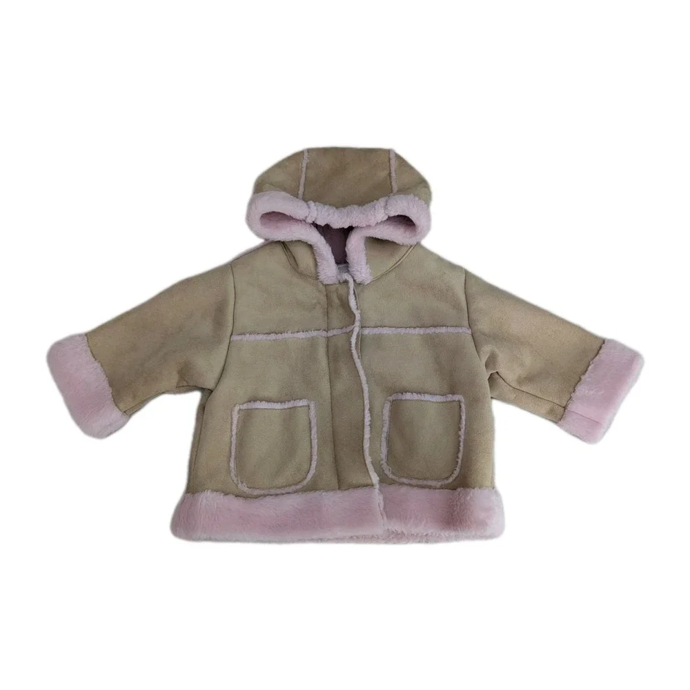 Baby Luxuries Children's Place Baby Girl 6-9M Suede Coat Faux Fur Lined Pink Tan