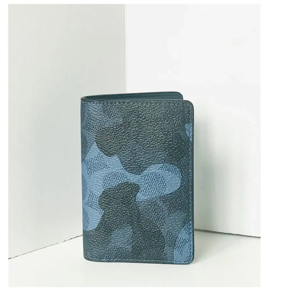Coach Bifold Wallet Blue Signature Camo Print ID Card Case Mens CW216