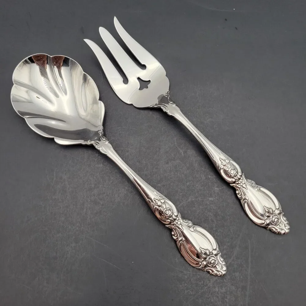 Oneida 18/8 Stainless Heirloom Frederick Serving Set Fork & Spoon (Shell Cassero