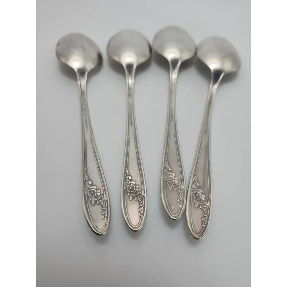 Vtg Lot 4 Oneida Tudor Plate Queen Bess II 6in Teaspoons 1946 Floral Silverplate