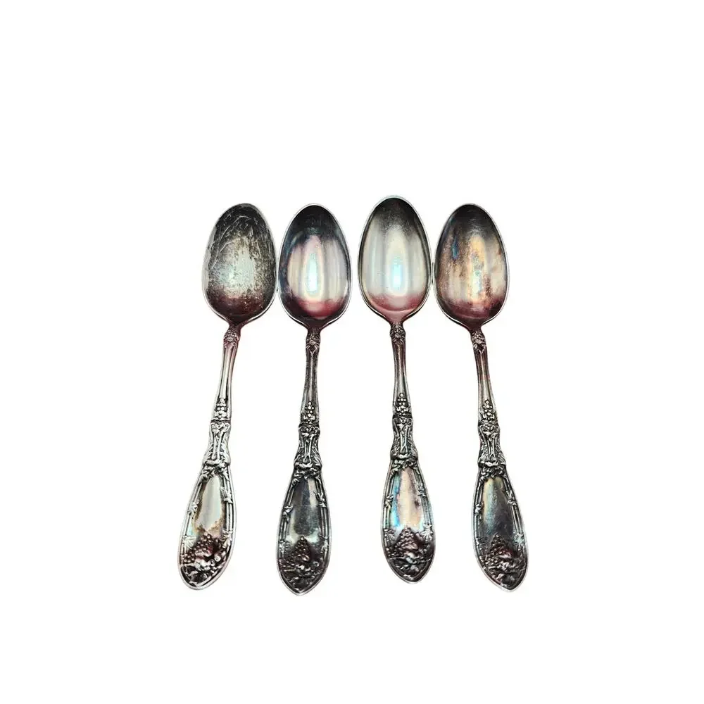 4 Oneida La Vigne Silverplate 1908 Five O’Clock Teaspoon Vintage Grape 5 1/8”