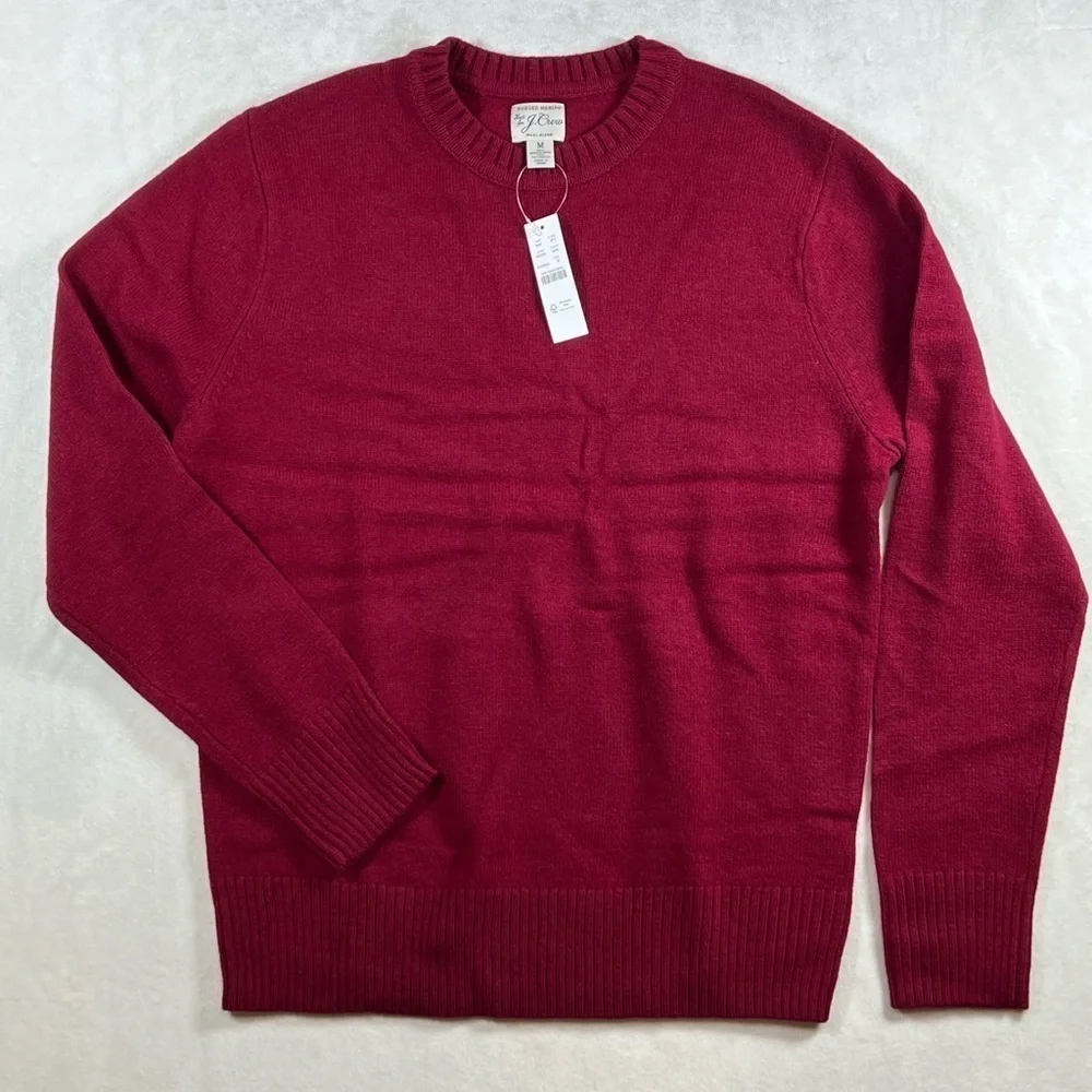 NWT J. Crew Rugged Merino Wool Blend Red Crewneck Pullover Sweater Classic C24