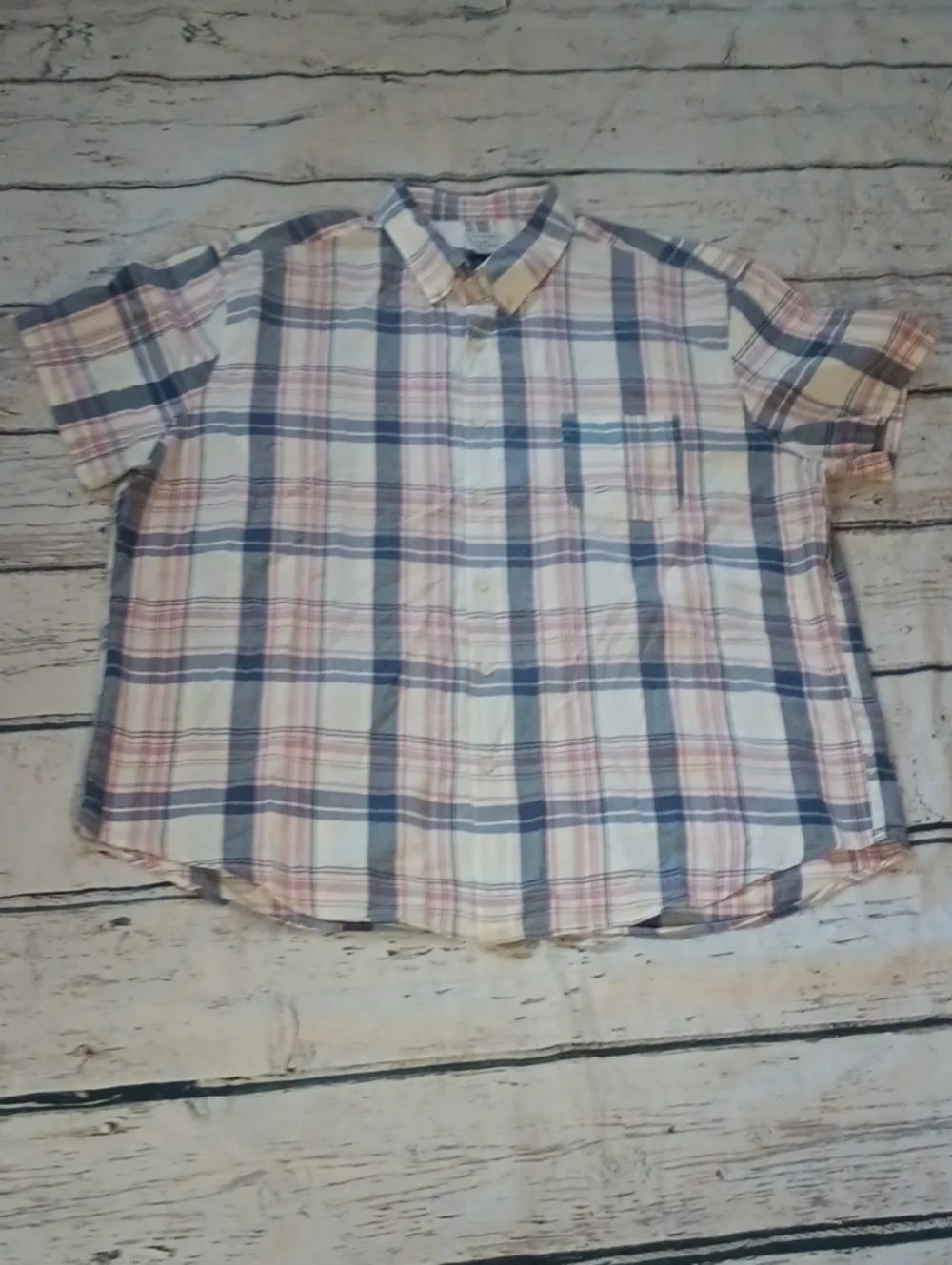 J Crew Men's Blue Pink Indian Madras Short Sleeve Cotton Button Down Shirt XXL