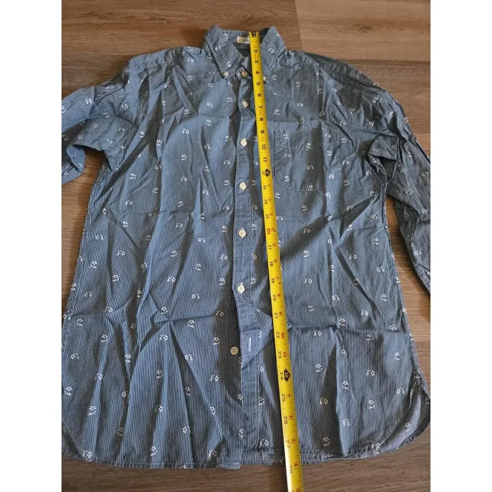 Vintage Men's J Crew Floral Design Lightweight Boho Chic Blue Dress Shirt SZ S