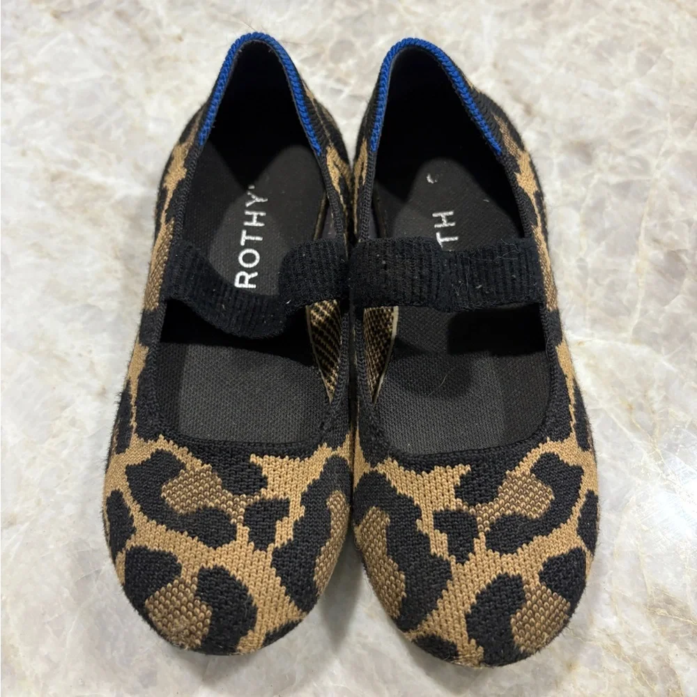 Rothy's Leopard Print Mary Jane Flats in Black and Brown