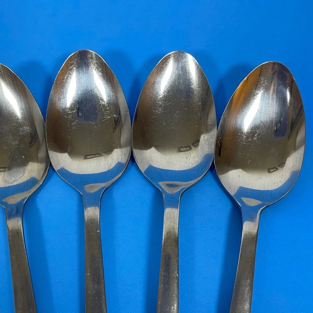 Vintage Stanley Rogers Stainless Soup Spoon 6 Silver Scroll Pattern Handle Japan
