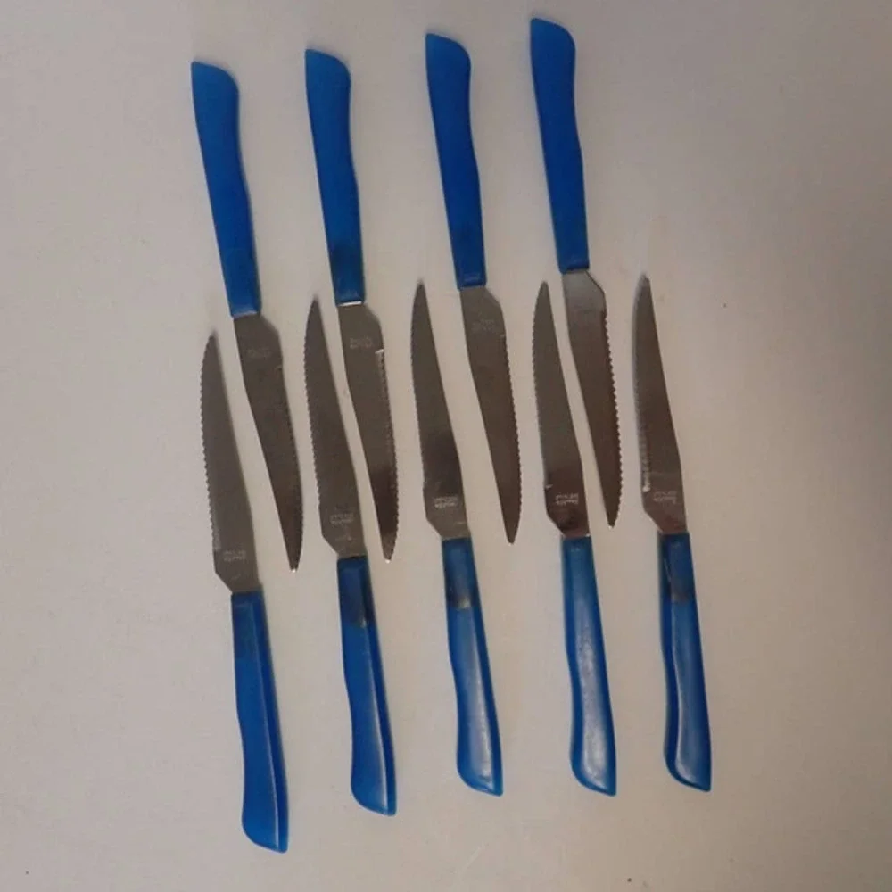 Vintage Rostfrei‎ Blue plastic Lucite maybe Handle  9 Steak Knives