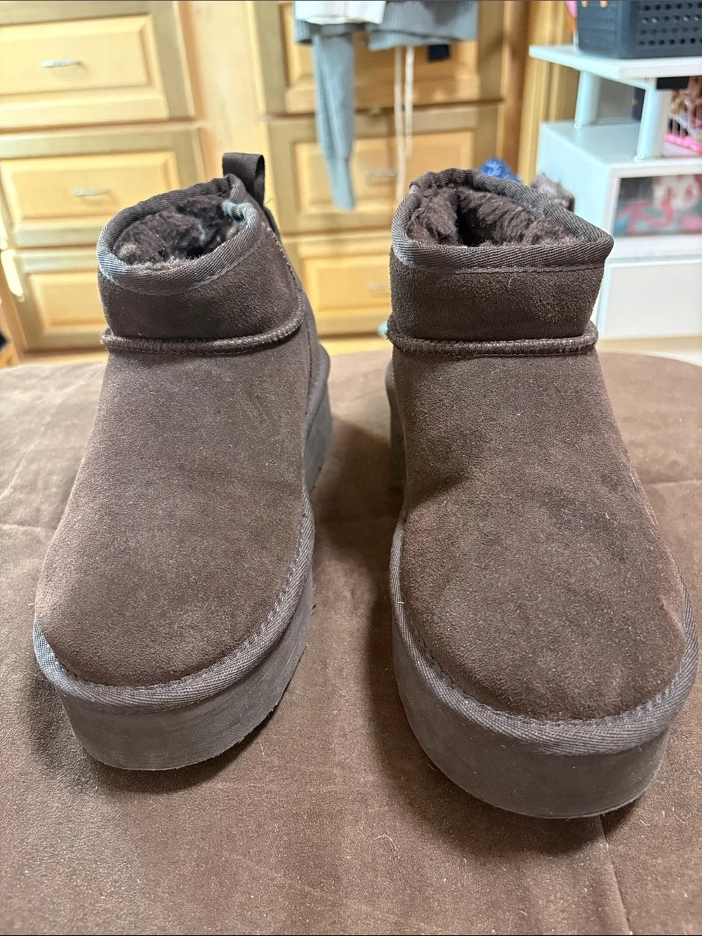 Bear paw Women's Chocolate Suede Platform Ankle Booties