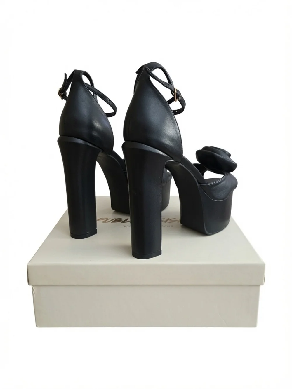 Black Platform Rose-Accent Ankle Strap Heels - Women