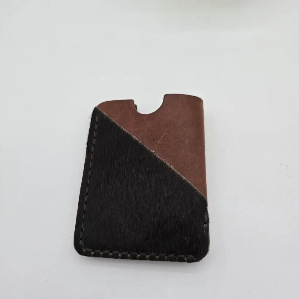 Leather Card Holder Horse Cow Animal Hair Wallet Brown Vintage Handmade