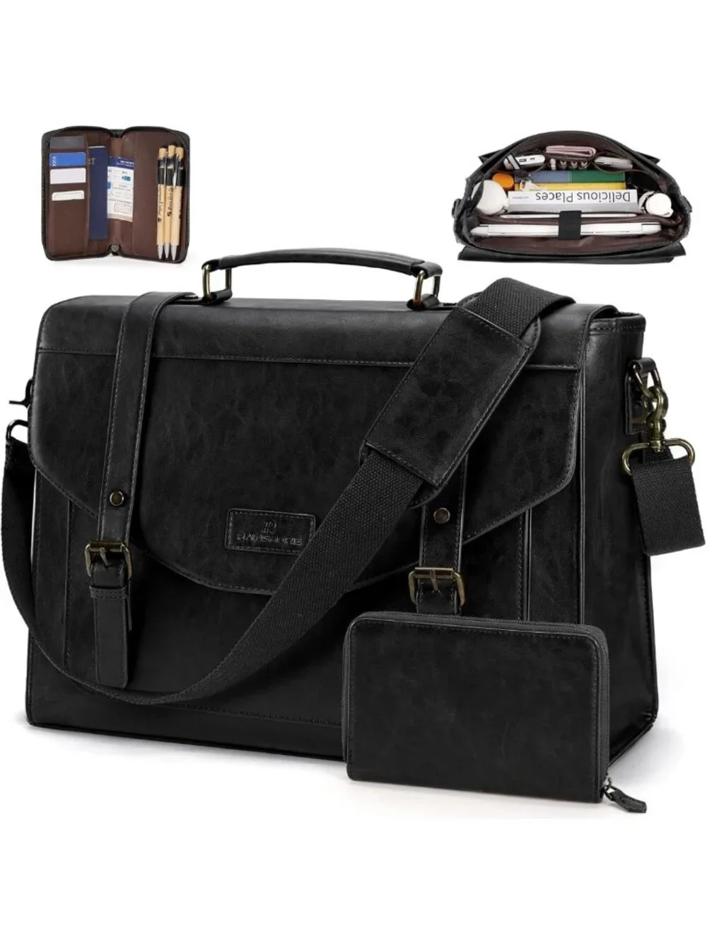 Vintage PU Leather Messenger Bag for Men - 15.6