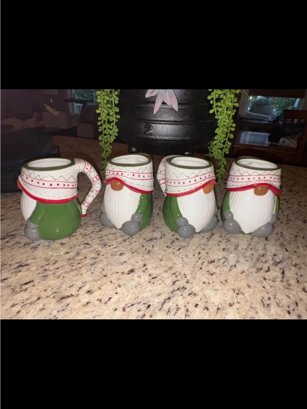 Pottery Barn Green and White Holiday Gnome Mugs (Set of 4)