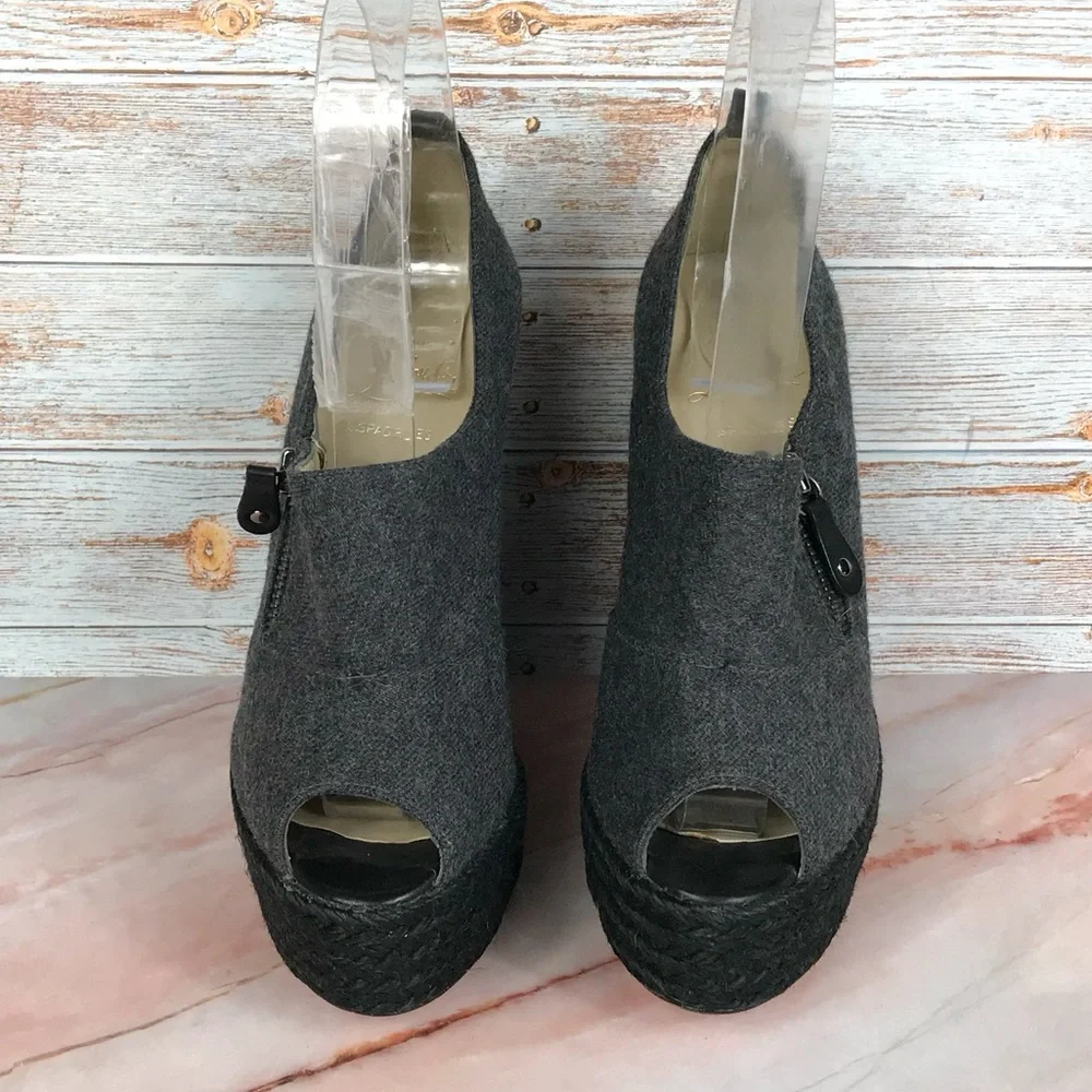 Christian Louboutin Deroba Platform Wedge Peep-toe Gray Espadrille Red Bottoms