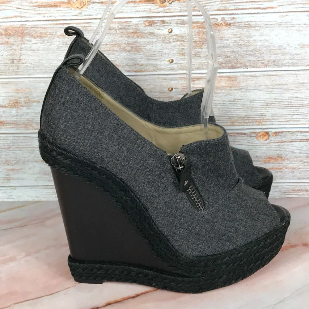 Christian Louboutin Deroba Platform Wedge Peep-toe Gray Espadrille Red Bottoms