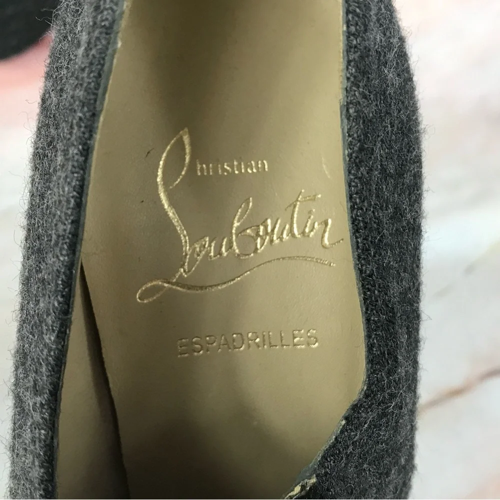 Christian Louboutin Deroba Platform Wedge Peep-toe Gray Espadrille Red Bottoms