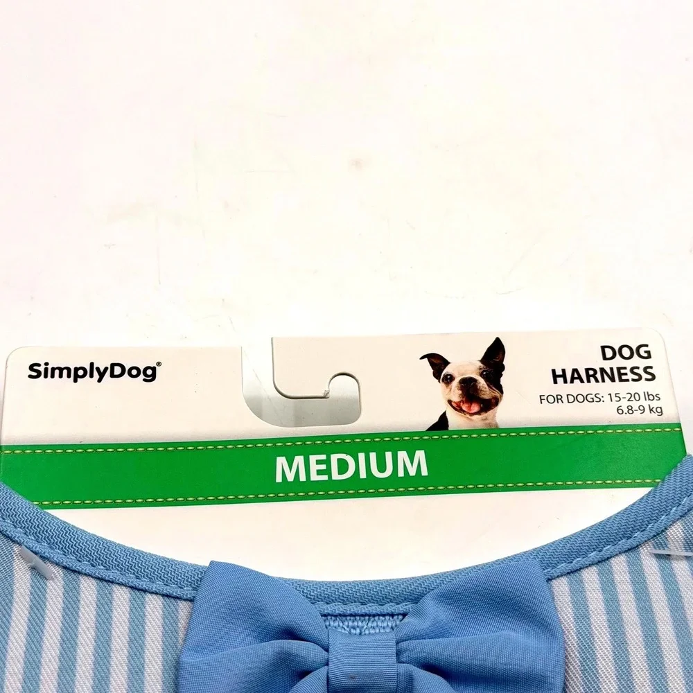 SimplyDog Blue White Striped Bow Dog Harness Medium 15-20 lbs  NEW