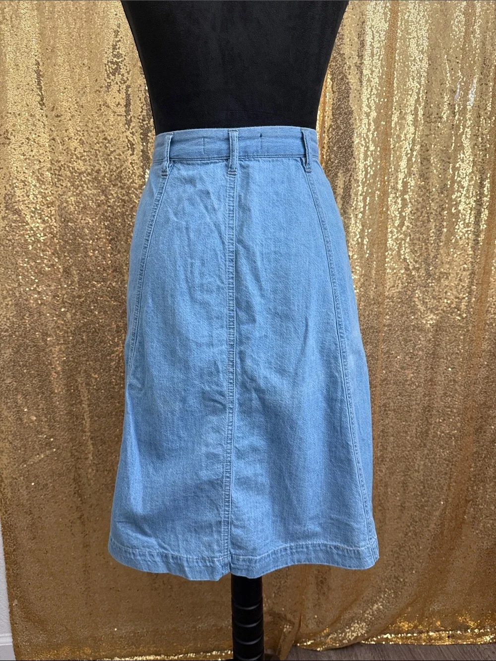 Light Blue Denim A-Line Button-Front Skirt
