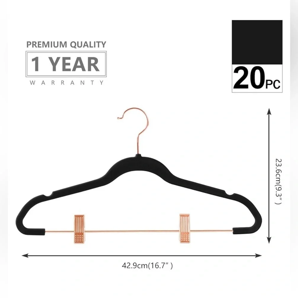 NEW Premium Space Saver Velvet Non-Slip Pants Hangers with Clips, 20 Black