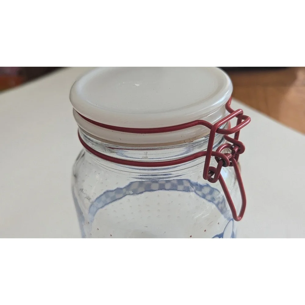 Vintage Pillsbury Doughboy Glass Canister Red Bail Poppin Fresh Polka Dot Jar
