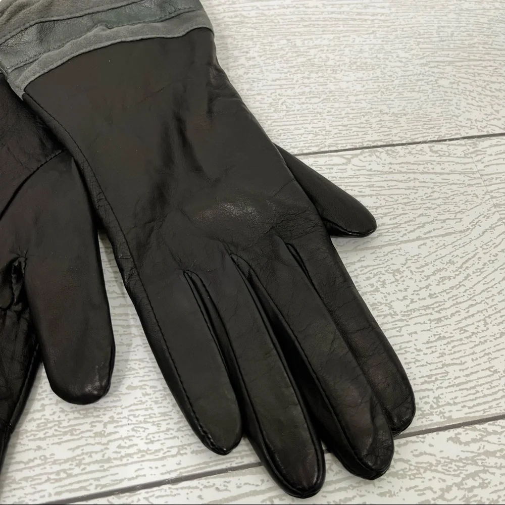 Grandoe Black/Gray Leather Angora Lambswool‎ Size 7.5