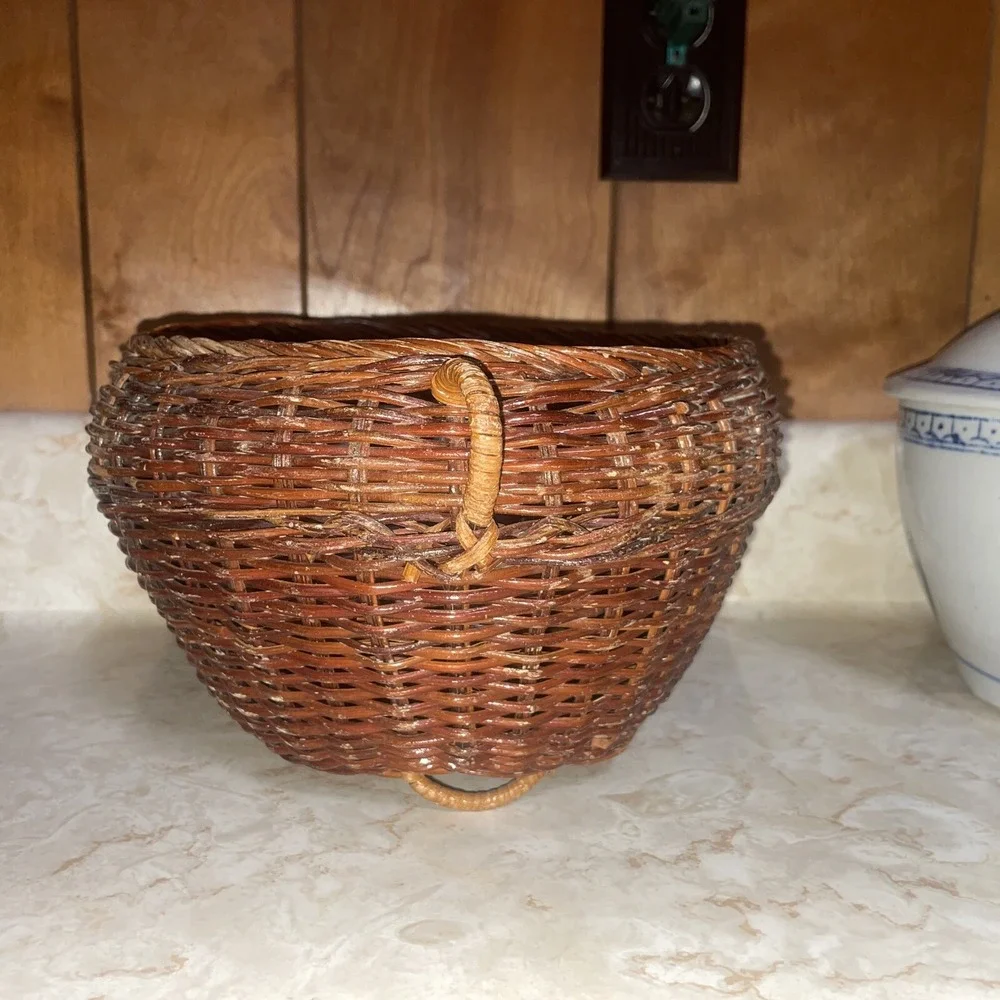 Vintage‎ Footed Wicker Basket With Two Handles