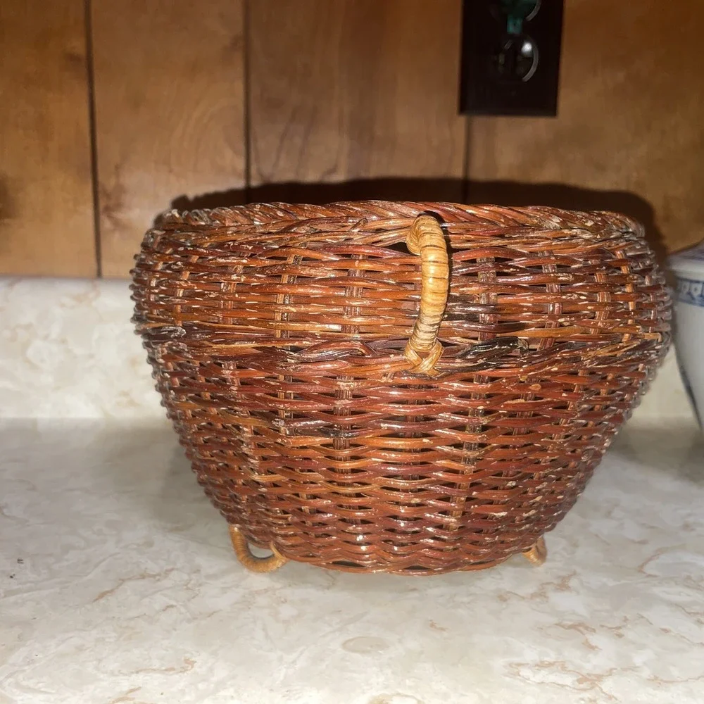 Vintage‎ Footed Wicker Basket With Two Handles