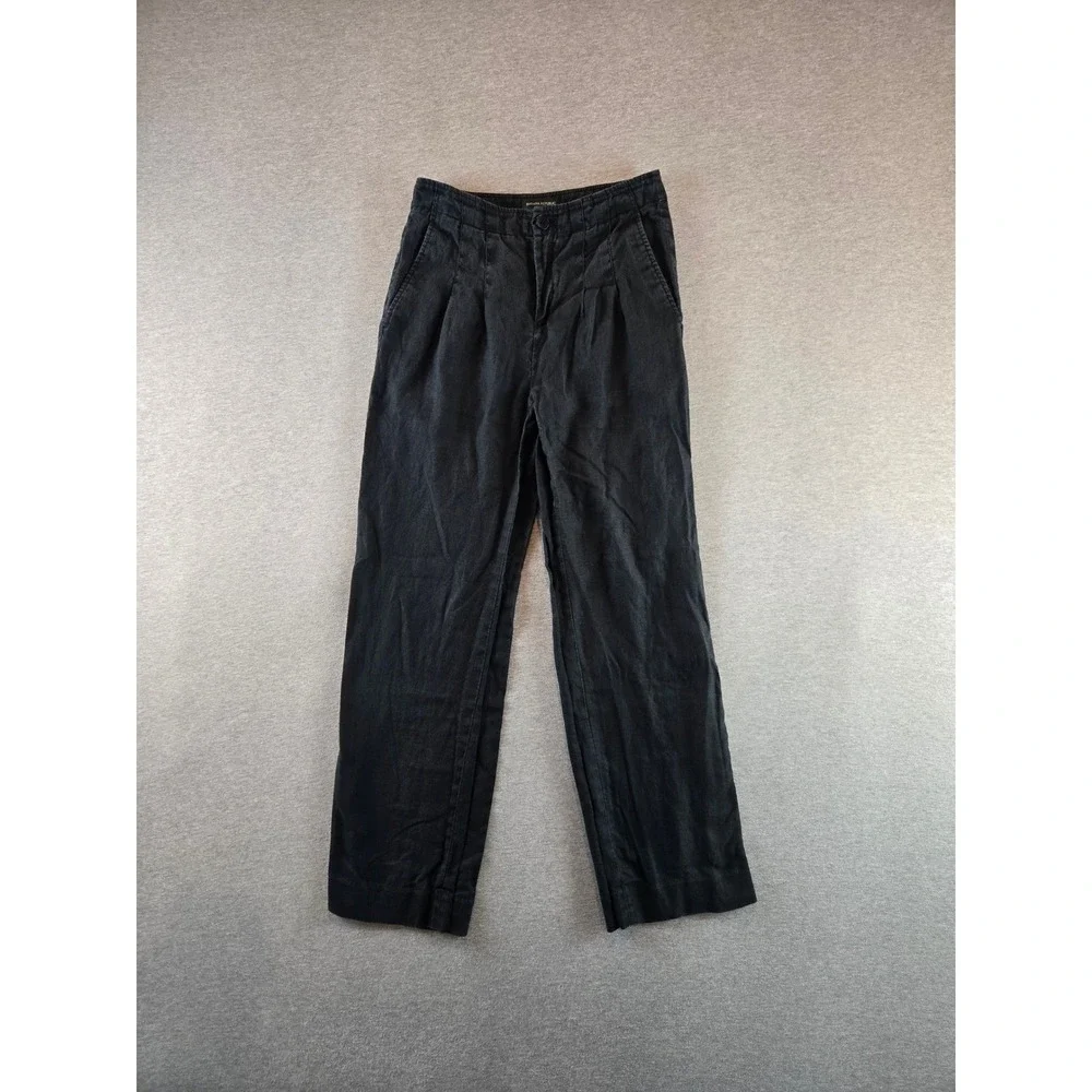 Banana Republic Pleated Trousers Womens 2 Black 100% Linen High Rise Wide‎ Leg