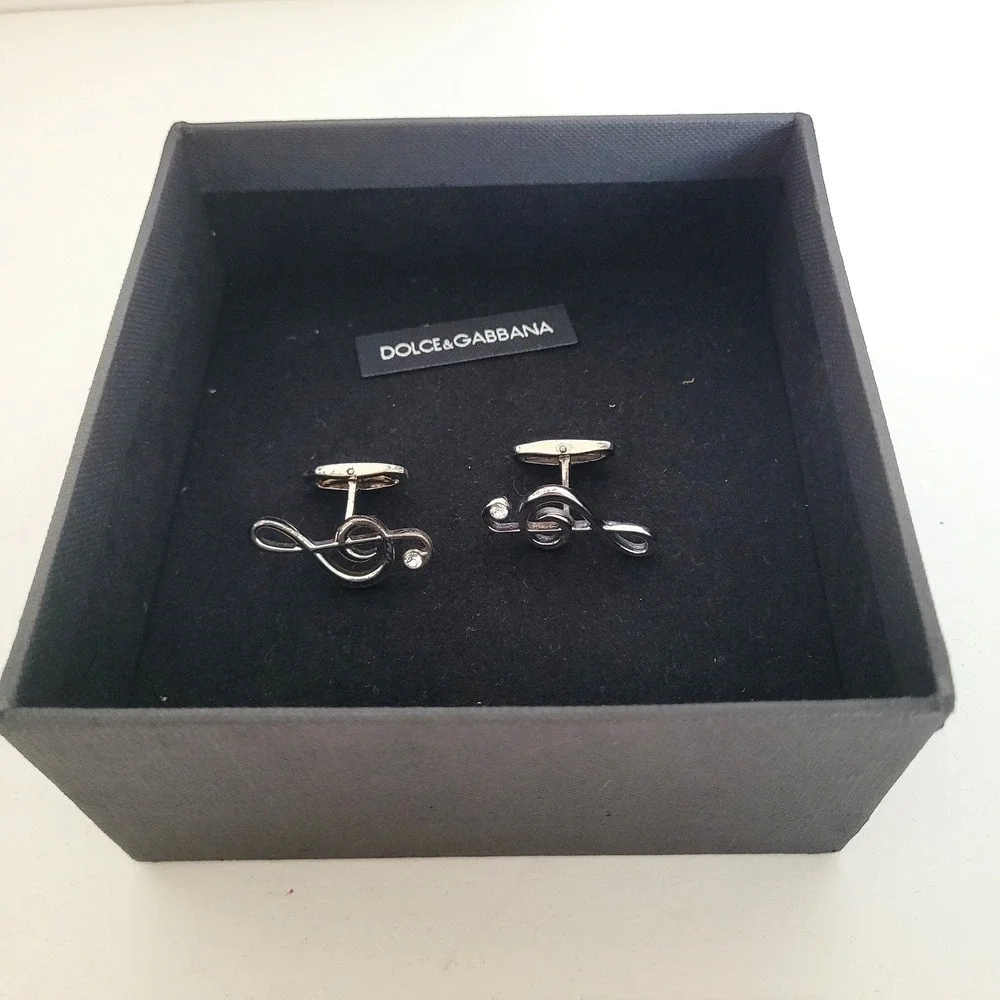 Dolce‎ & Gabbana Mens Treble Clef Musical Note Cufflinks Silver Tone Made Italy