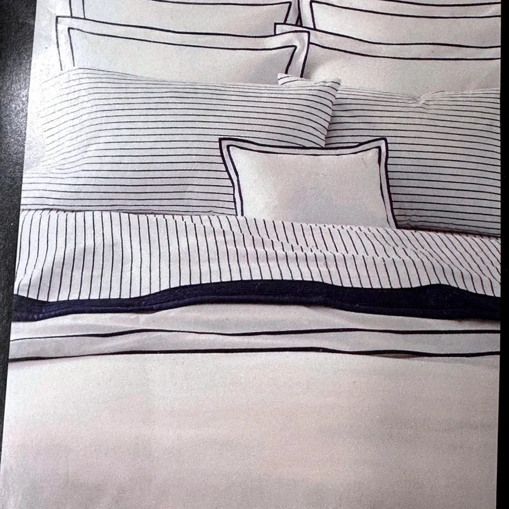Ralph Lauren Spencer Stripe King Sheet Set Navy White NWT Sateen 100%‎ Cotton