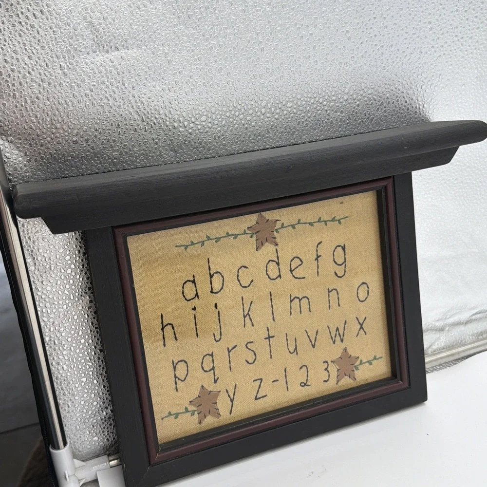 Primitive Alphabet Cross Stitch Sampler Shelf Picture Frame Décor Accent Piece