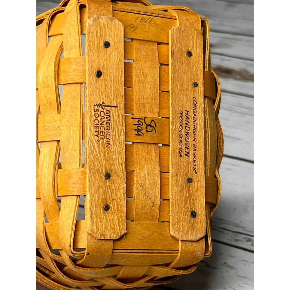 Longaberger Basket Honey Brown 1999 American Cancer‎ Society Heart Charm Small