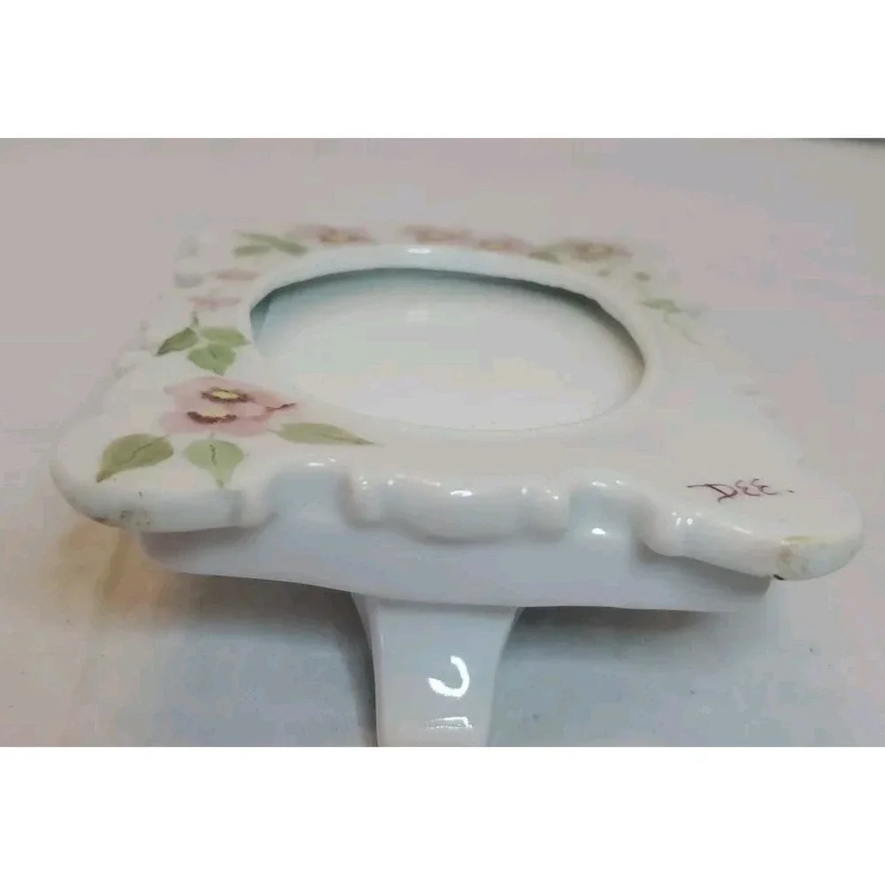 Vintage Porcelain Photo Frame Oval Center Hand‎ Painted Flowers Signed By 