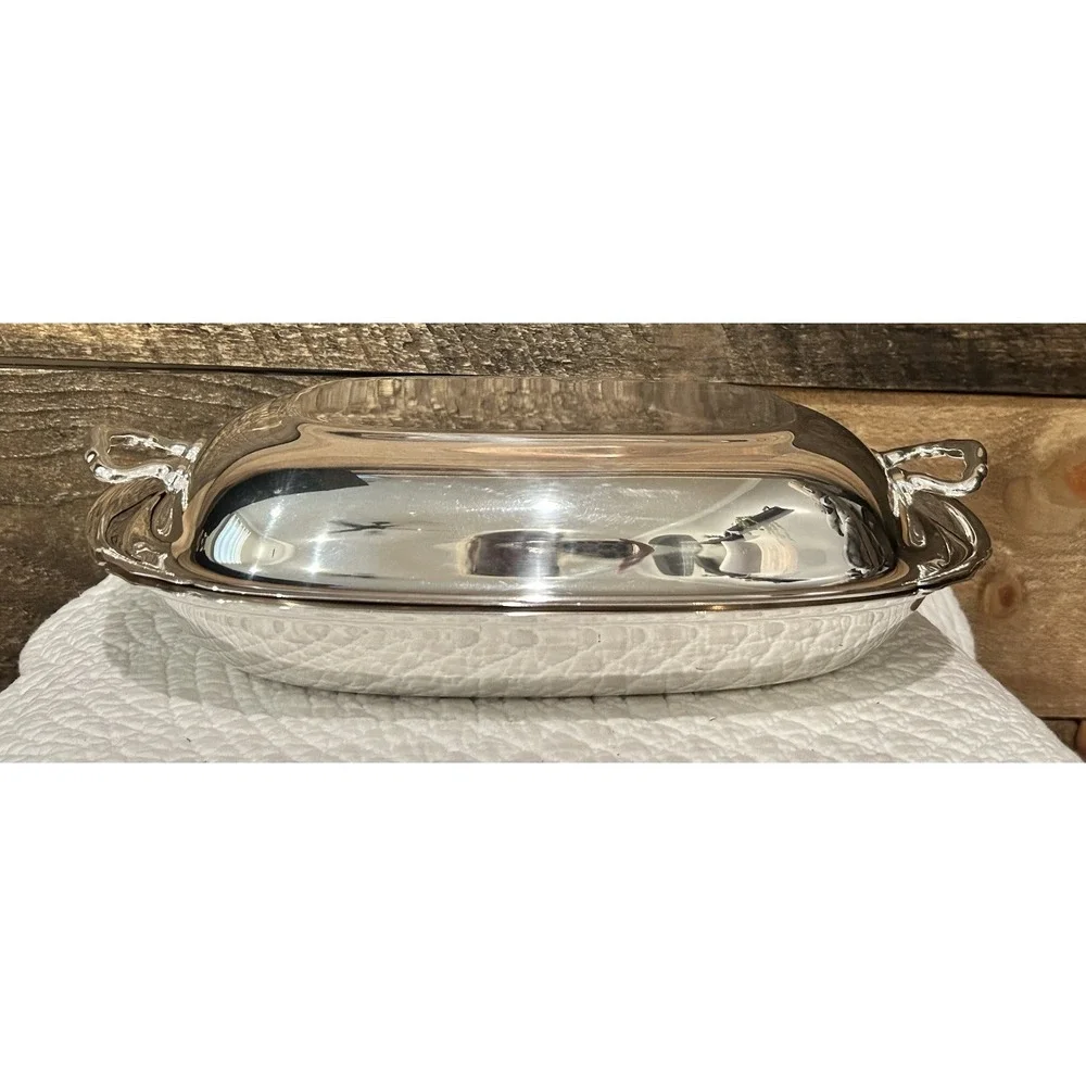 Reed Barton Mayflower 5001 Dish 3‎ Piece Silver plate Covered Dish EUC VTG