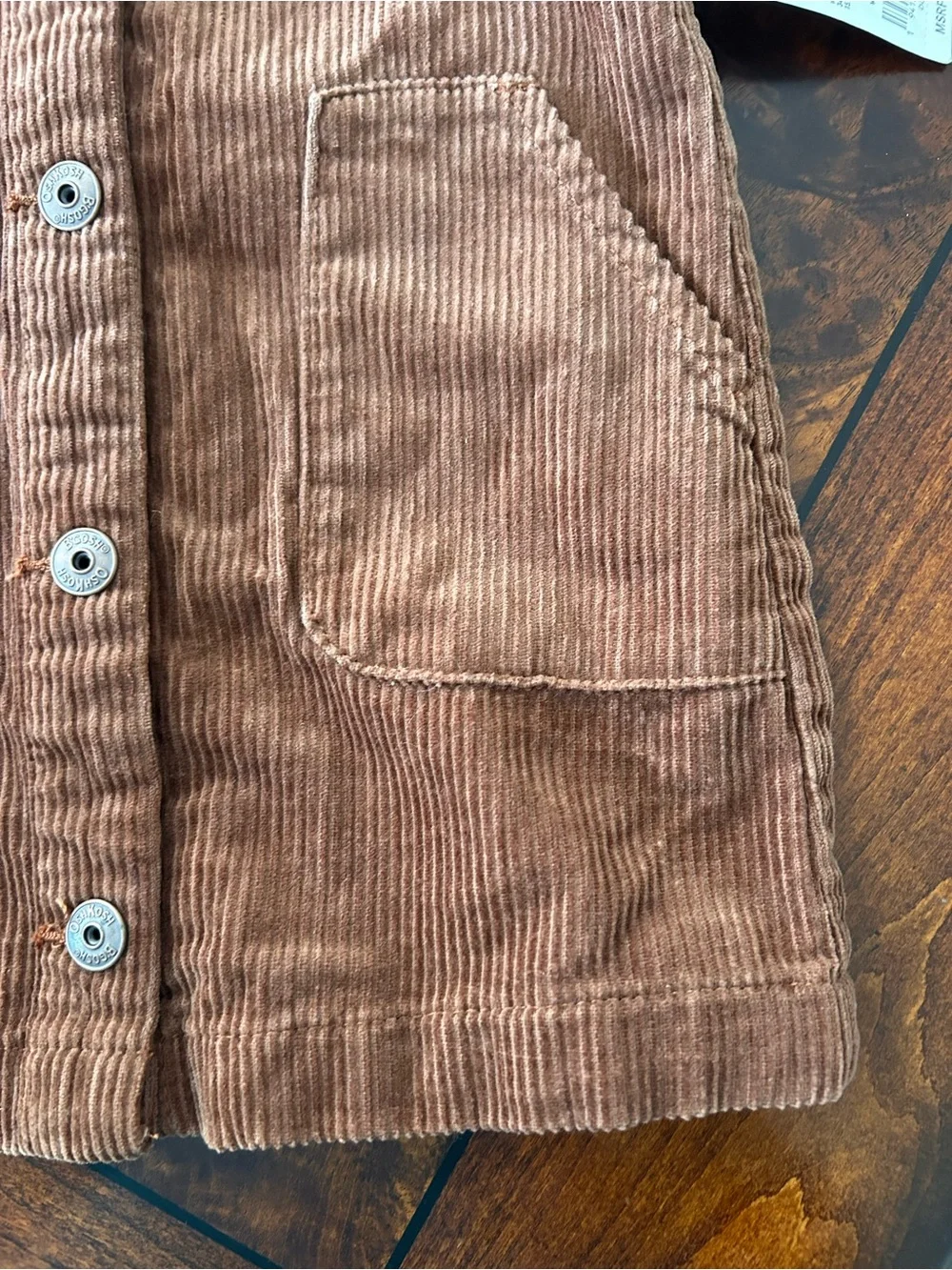 NWT Oshkosh B’gosh Girls Jumper Overall Dress Brown Corduroy Cottage Core 4T