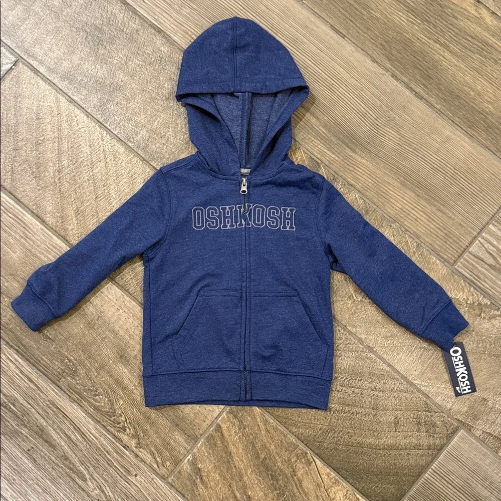 NWT OshKosh B’gosh Boys 2T Blue Full Zip Hoodie Sweatshirt Zip Up Unisex