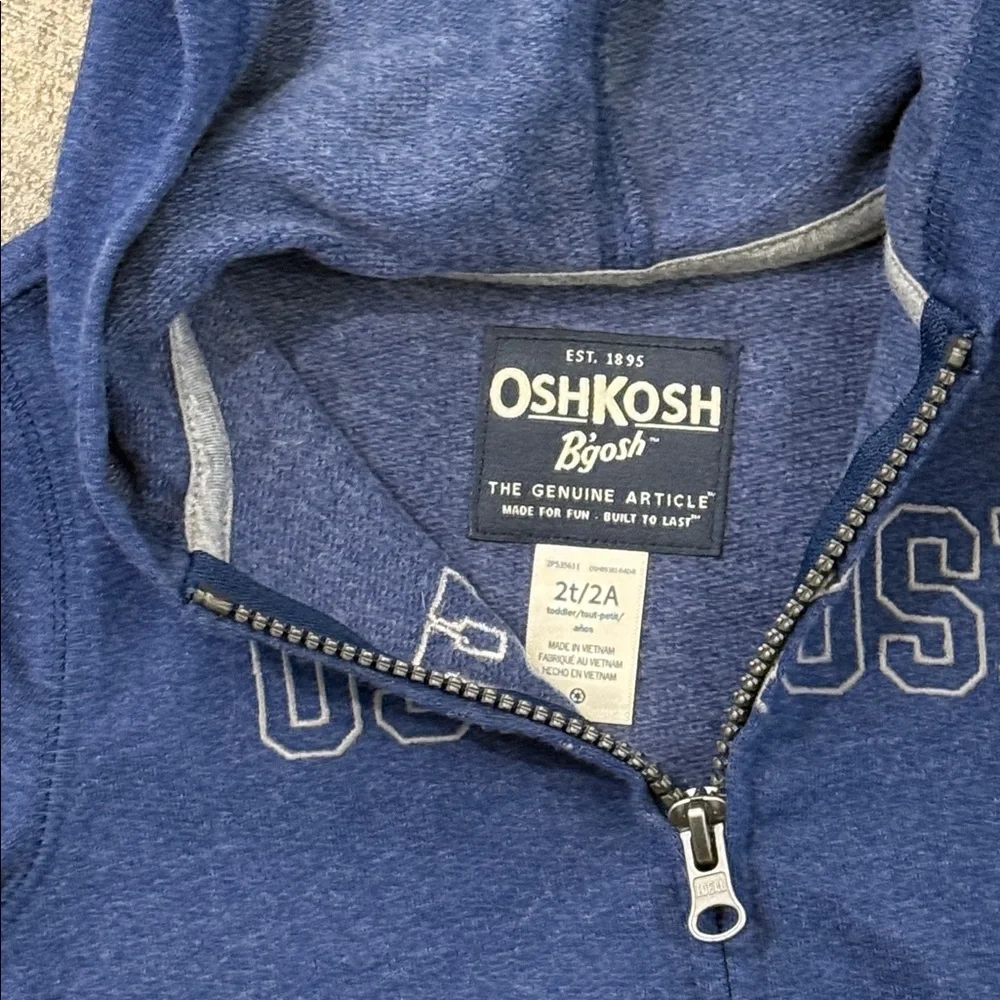 NWT OshKosh B’gosh Boys 2T Blue Full Zip Hoodie Sweatshirt Zip Up Unisex