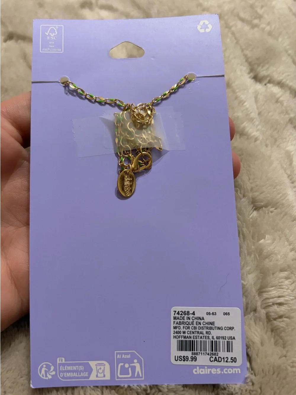 NWT-Claire's Gold Chain Necklace with Blue & Green Butterfly Charms