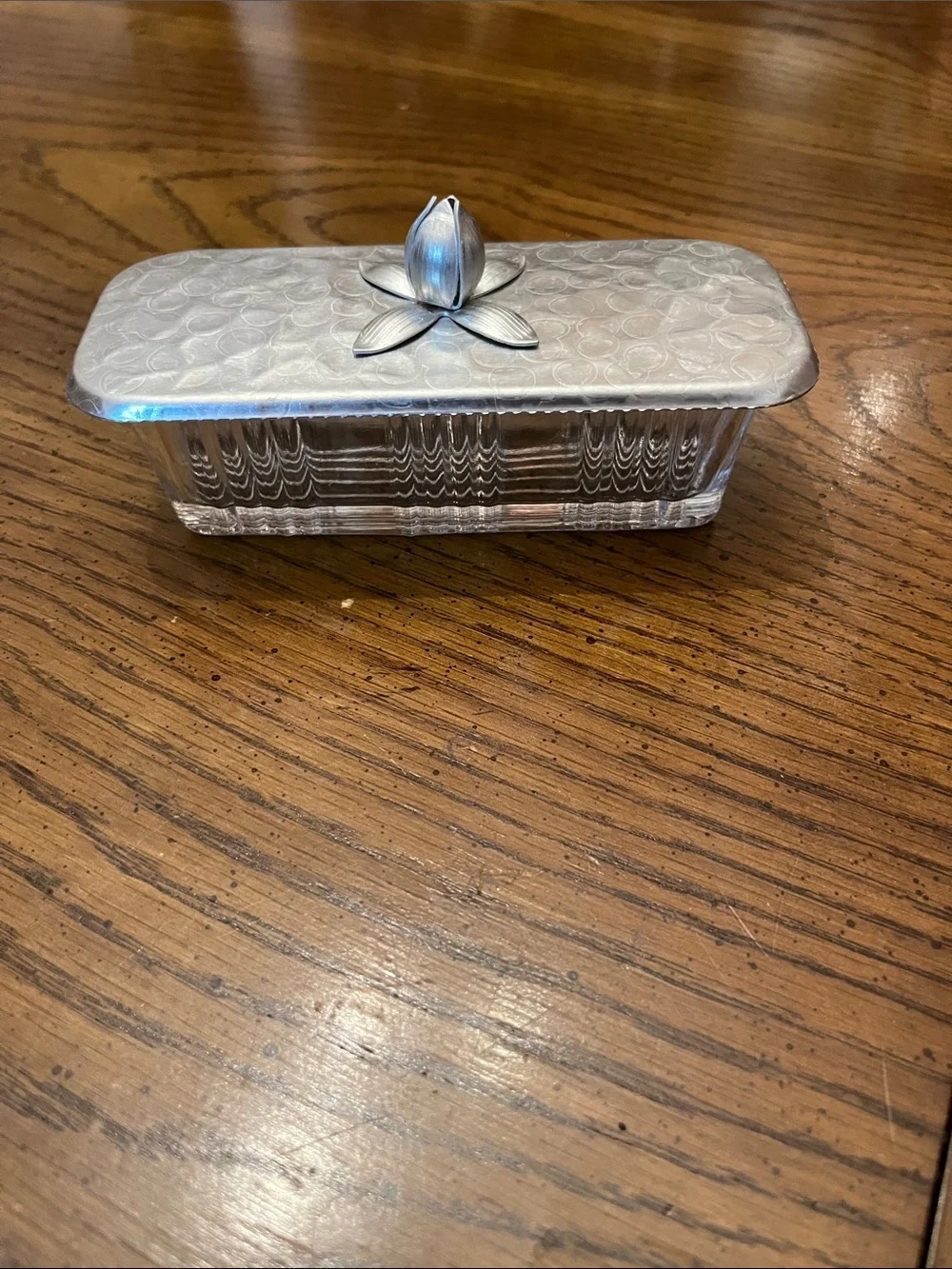 Rodney‎ Kent hammered aluminum and glass butter dish
