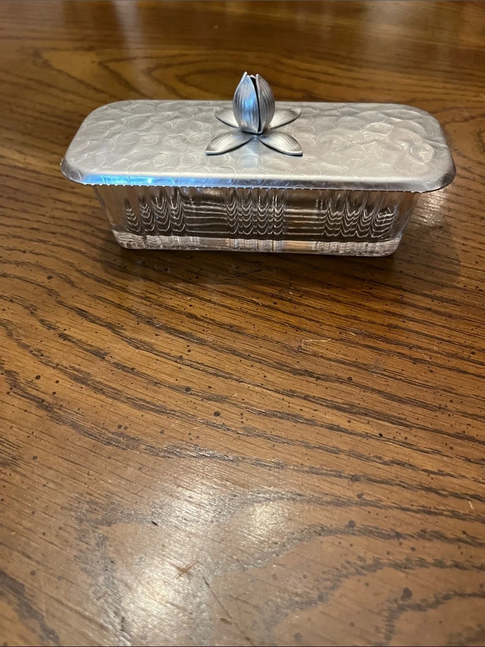 Rodney‎ Kent hammered aluminum and glass butter dish