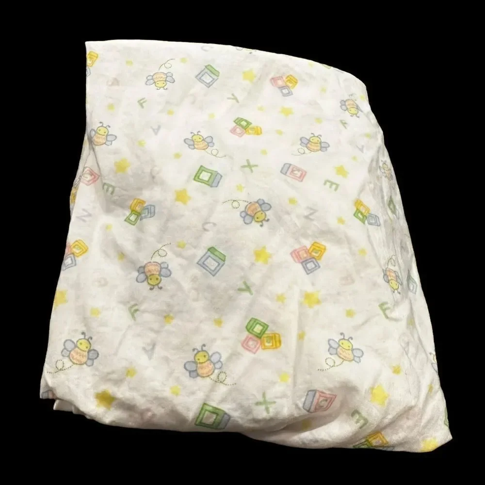 Vintage Mount Vernon Mills Baby‎ Crib Sheet Pastel Bees Blocks Stars Alphabet