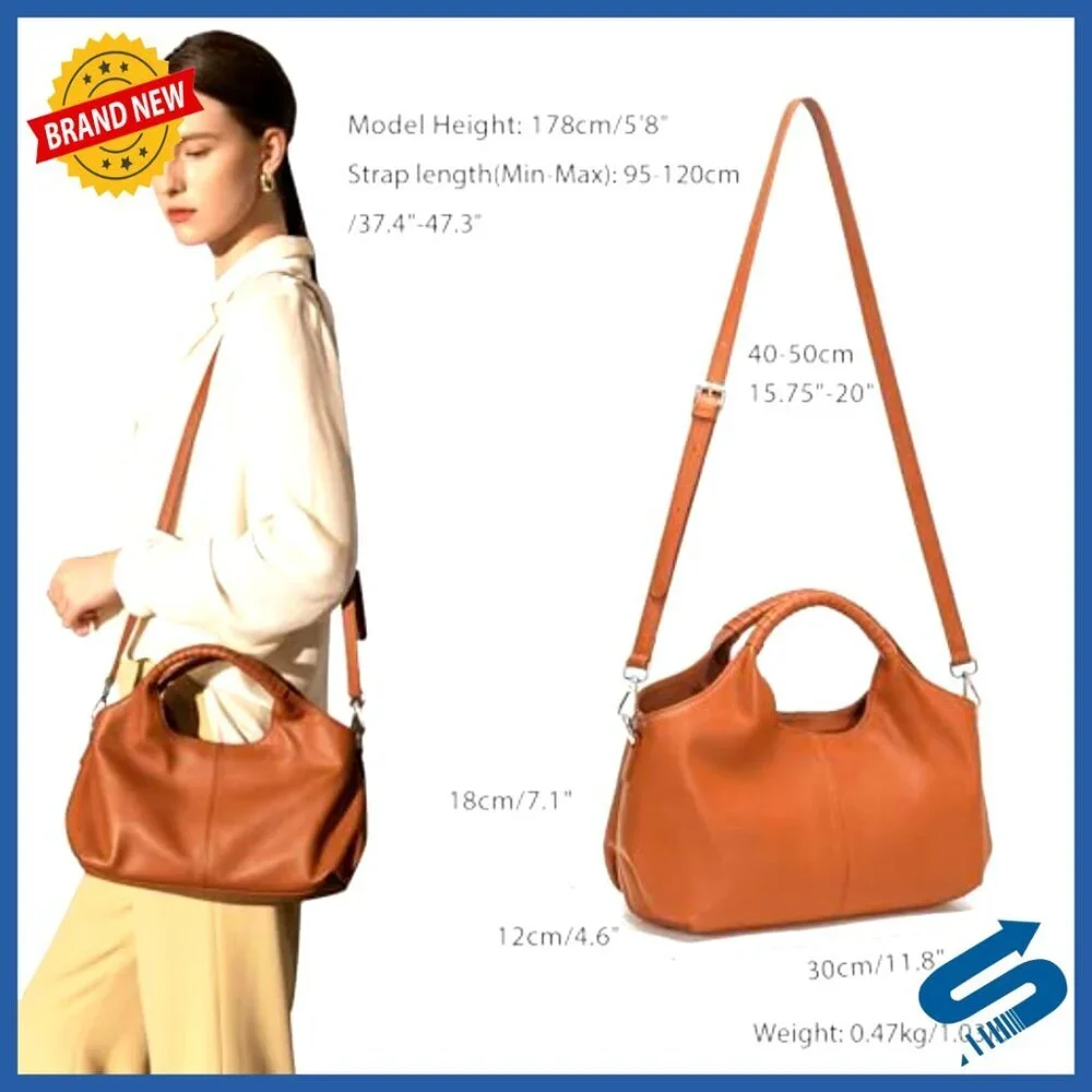 Genuine Leather Hobo Tote Bag with Adjustable Straps