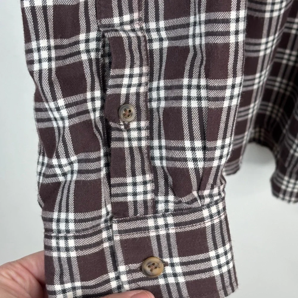 Vintage J Crew Plaid Shirt XL Cotton Made in Portugal Chocolate Brown Blue Label
