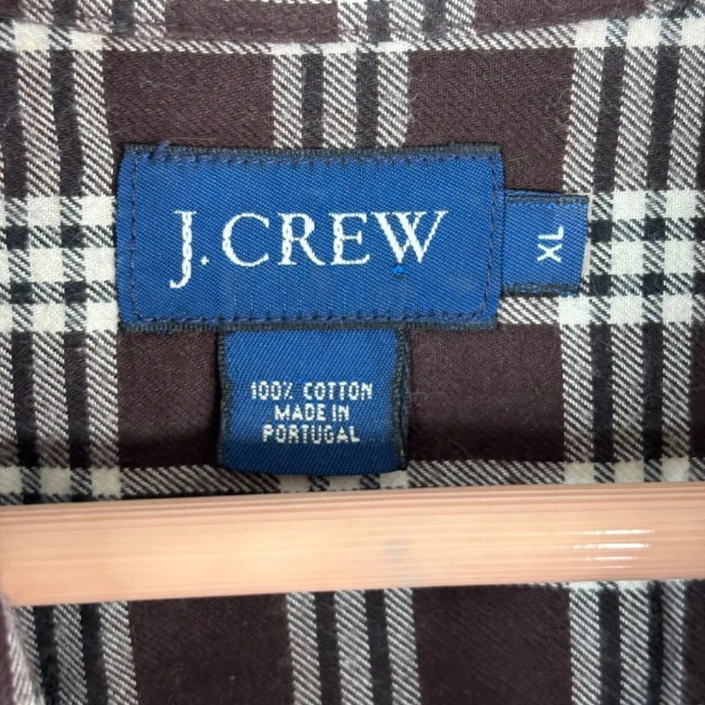 Vintage J Crew Plaid Shirt XL Cotton Made in Portugal Chocolate Brown Blue Label