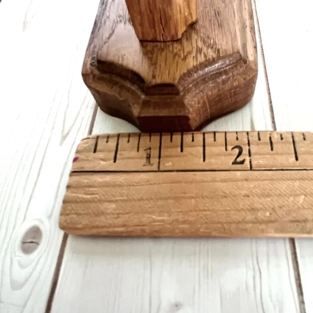 Handcrafted carved wood triple