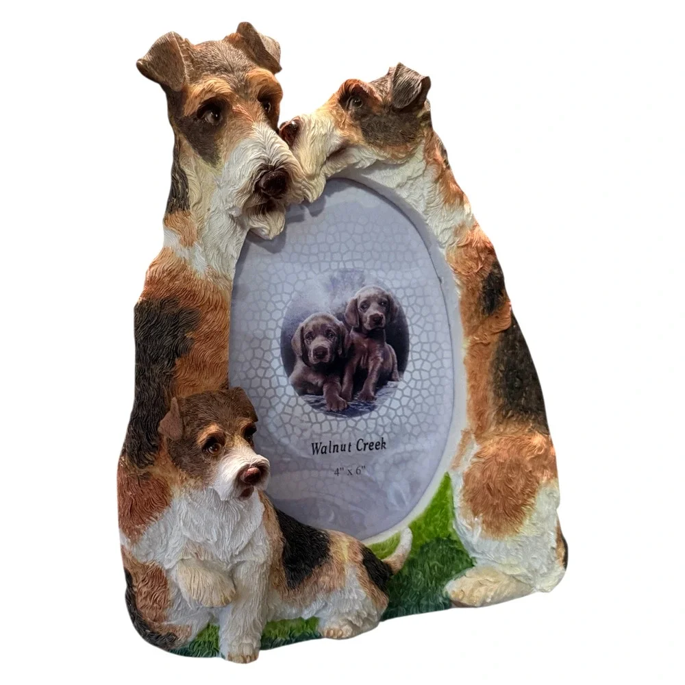 Walnut Creek 3D Fox Terrier Dog Picture Frame Brown White Hand Painted 4x6 NWT