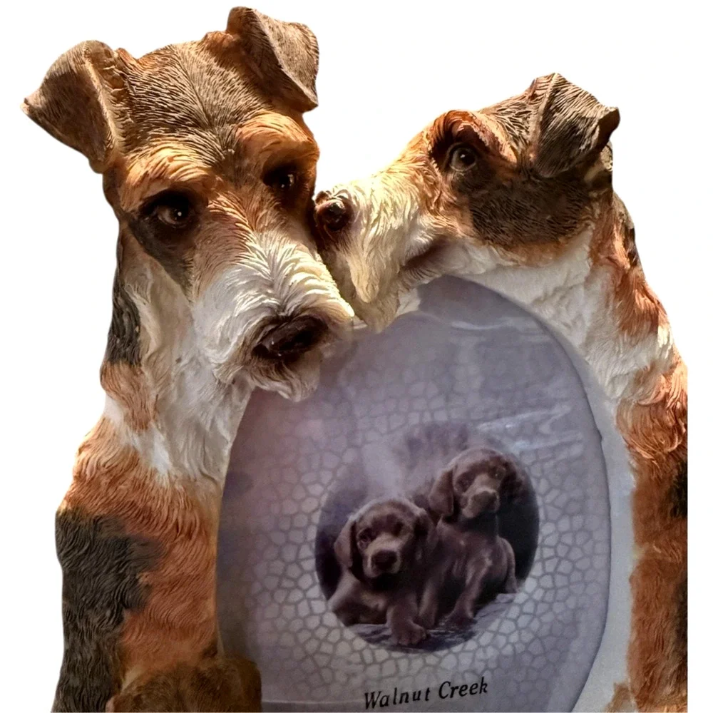 Walnut Creek 3D Fox Terrier Dog Picture Frame Brown White Hand Painted 4x6 NWT