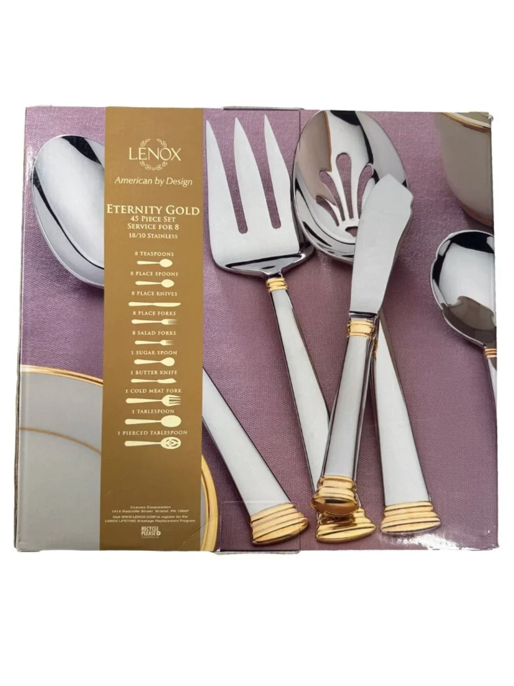 Lenox Eternity Gold 45-Piece Flatware Set Service for 8 18/10 Stainless Steel