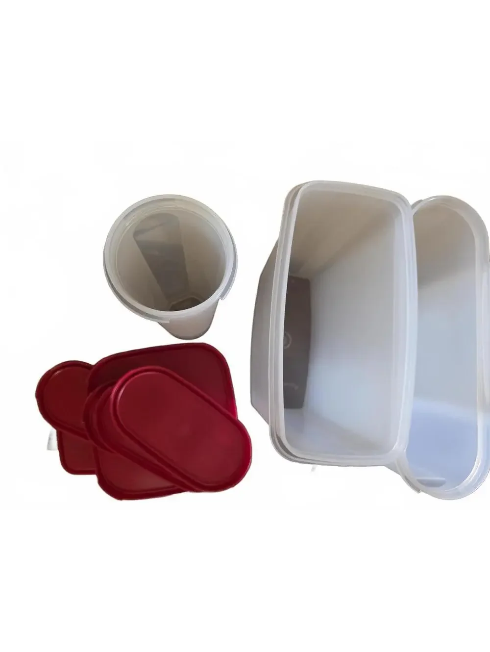 Tupperware Modular Mates Lot 8 Clear Sheer Red Lids Storage